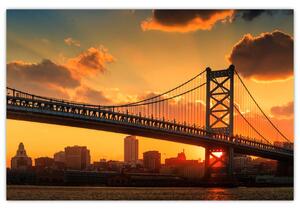 Kép - Naplemente a Ben Franklin híd felett, Philadelphia (90x60 cm)