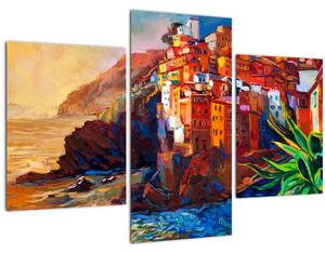 Kép - Falu Cinque Terre partján, az olasz riviérán, modern impresszionizmus (90x60 cm)