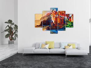 Kép - Falu Cinque Terre partján, az olasz riviérán, modern impresszionizmus (150x105 cm)