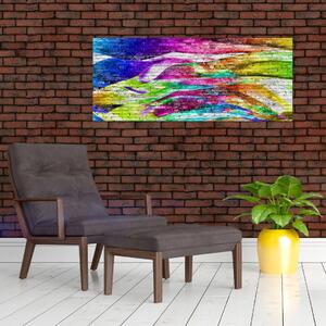 Kép - Téglafal színes lángokkal (120x50 cm)