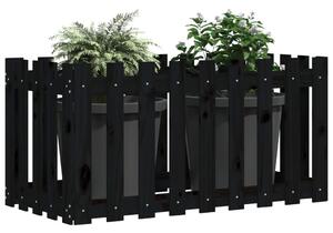 VidaXL fekete tömör fenyőfa kerti magaságyás kerítéssel 100x50x70 cm