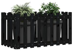 VidaXL fekete tömör fenyőfa kerti magaságyás kerítéssel 100x50x50 cm