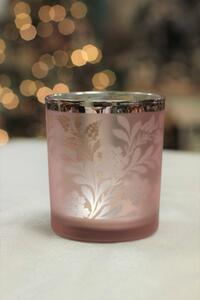 Rózsaszín üveg gyertyatartó Virágok 10cm