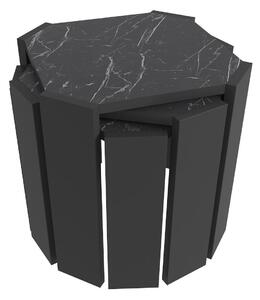 Dohányzóasztal szett (3 db.) Lorizolla (fekete márvány + fekete)