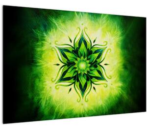 Kép - Virág mandala zöld háttérrel (90x60 cm)