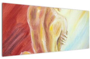 Pihenő nő képe, olajfestmény (120x50 cm)