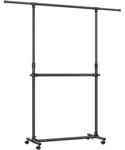 Dupla Ruhafogas, Állítható Felső Rúddal, Görgős, 113-180 cm, Fekete