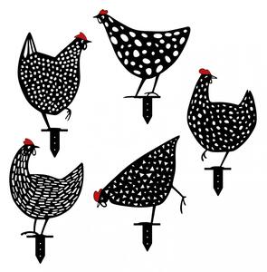 Chickens 5 darabos Kerti dekoráció Fekete