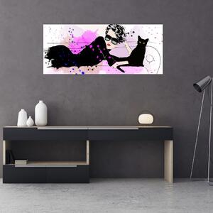 Kép - Nő egy fekete macskával (120x50 cm)
