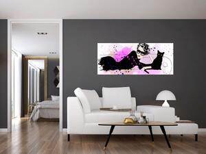 Kép - Nő egy fekete macskával (120x50 cm)