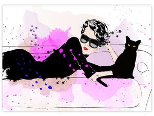 Kép - Nő egy fekete macskával (70x50 cm)