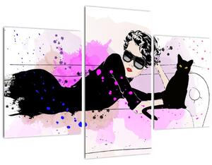 Kép - Nő egy fekete macskával (90x60 cm)