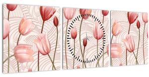 Kép - rózsaszín tulipán (órával) (90x30 cm)
