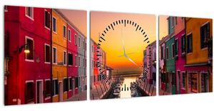 Kép - Naplemente, Burano sziget, Velence, Olaszország (órával) (90x30 cm)