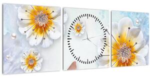 Kép - Kompozíció virágokkal és pillangókkal (órával) (90x30 cm)