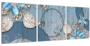 Kép - kék virágok (órával) (90x30 cm)