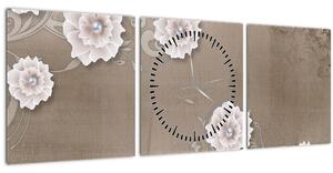 Kép - drapéria virágokkal (órával) (90x30 cm)