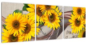 Kép - Ragyogó napraforgó virágok (órával) (90x30 cm)