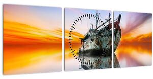 Kép - Napkelte egy hajóroncs felett (órával) (90x30 cm)