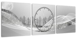 Kép - ezüst táj (órával) (90x30 cm)