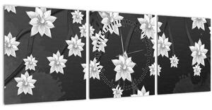 Kép - virágok az ágakon (órával) (90x30 cm)