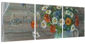 Kép - réti virágok, olajfestmény (órával) (90x30 cm)