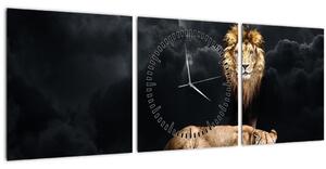 Kép - oroszlán és a nőstény oroszlán a felhőkben (órával) (90x30 cm)