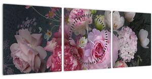 Kép - kerti virágok (órával) (90x30 cm)