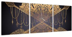 Kép - Arany mandala nyilakkal (órával) (90x30 cm)