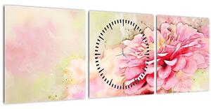 Kép - rózsaszín virág, akvarell (órával) (90x30 cm)