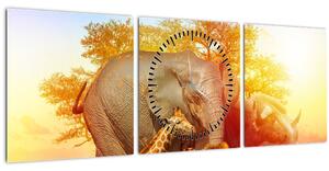 Afrikai állatok képe (órával) (90x30 cm)