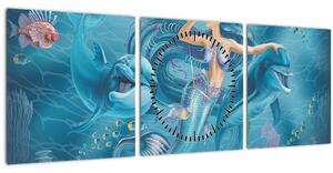Kép - Sellő delfinekkel (órával) (90x30 cm)