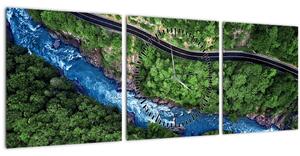 Kép - folyó a hegyek között, Kaukázus, Oroszország (órával) (90x30 cm)
