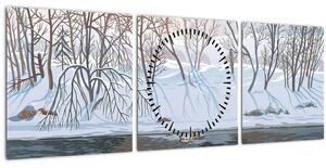 Kép - róka a téli tájban (órával) (90x30 cm)