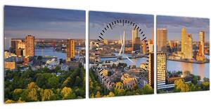 Kép - panoráma Rotterdam, Hollandia (órával) (90x30 cm)