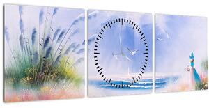 Kép - romantikus tengerpart, olajfestmény (órával) (90x30 cm)