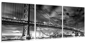Kép - Benjamin Franklin híd, Philadelphia, fekete-fehér (órával) (90x30 cm)