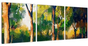 Erdő képe a nyári napsütésben, festmény (órával) (90x30 cm)