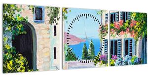 Kép - görög utca, olajfestmény (órával) (90x30 cm)