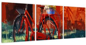 Piros kerék képe, akril festés (órával) (90x30 cm)