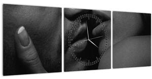 Kép - Csók, fekete-fehér fotó (órával) (90x30 cm)