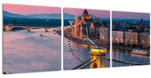 Kép - panoráma a városra, Budapest, Magyarország (órával) (90x30 cm)