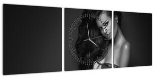 Kép - fekete, fehér, portré, közül, csábító, nő (órával) (90x30 cm)