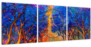 Kép - őszi fa koronák, modern impresszionizmus (órával) (90x30 cm)