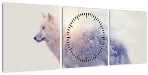 Kép - Vad tájakat tükröző sarkvidéki farkas (órával) (90x30 cm)