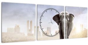 Kép - Elefánt egy nagyvárosban (órával) (90x30 cm)