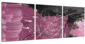 Kép - Rózsaszín-fekete absztrakció (órával) (90x30 cm)