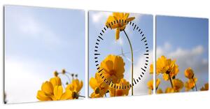 Fényes sárga virágokkal rendelkező mező képe (órával) (90x30 cm)