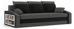 HEWLET kanapéágy polccal, normál szövet, hab töltőanyag, bal oldali polc, szürke / fekete