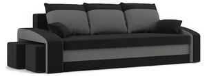 HEWLET kanapéágy 2 db puffal, normál szövet, hab töltőanyag, bal oldali puff tároló, fekete / szürke